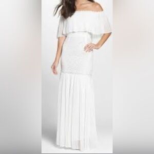 Foxiedox dress Off-Shoulder White Maxi Dress crochet embroidered wedding XS